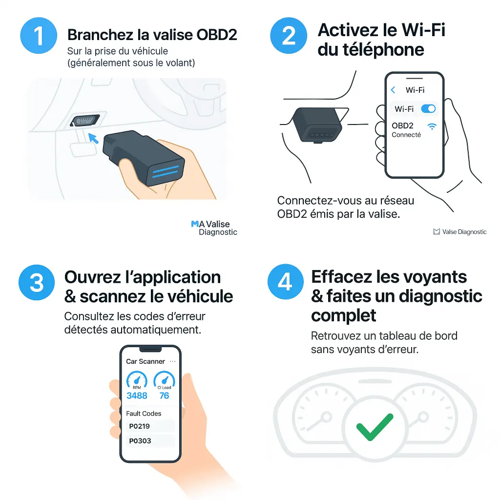 Étapes d’utilisation de la valise OBD2