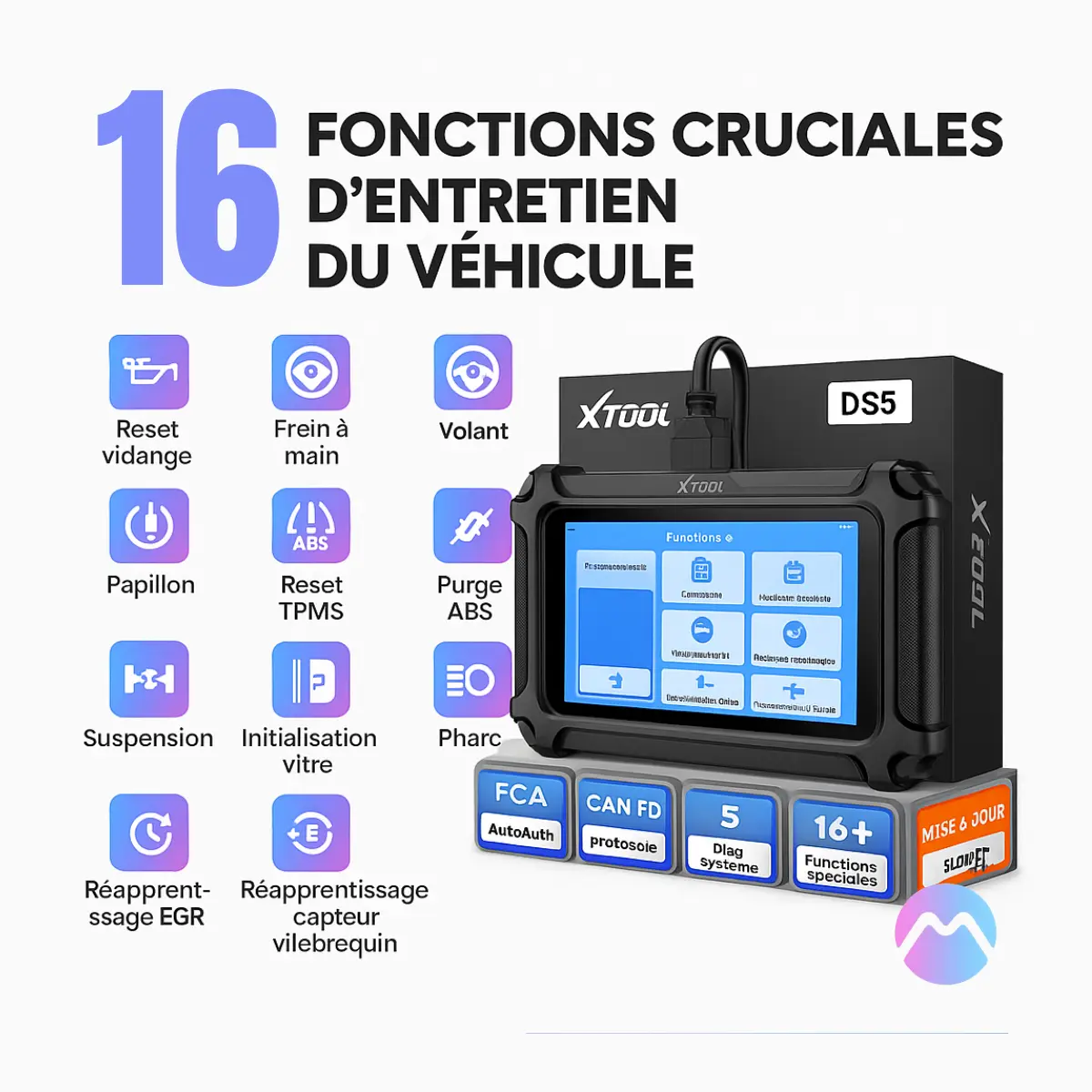 Aperçu des 16 fonctions de service disponibles sur la valise de diagnostic