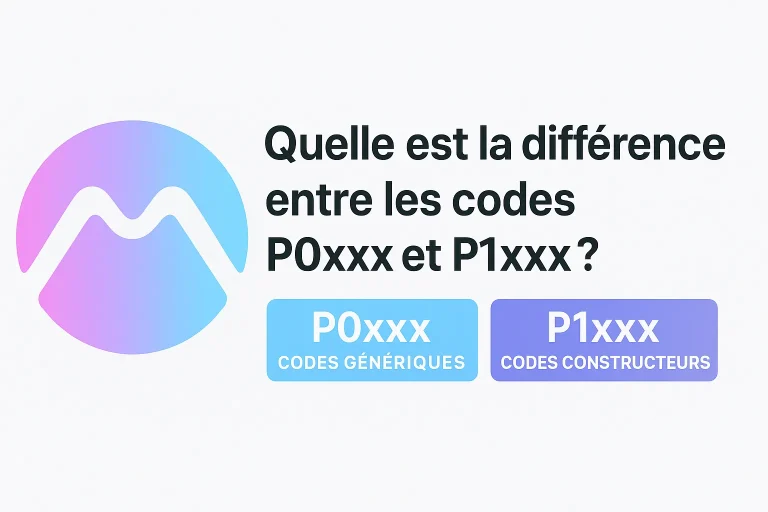 Image explicative illustrant la différence entre les codes OBD2 P0xxx (génériques) et P1xxx (constructeurs) avec le logo MaValiseDiagnostic.