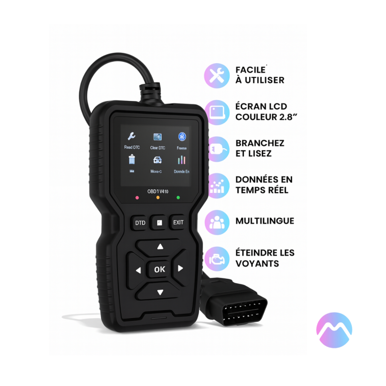 Arguments de vente du scanner OBD2 V519 : écran 2.8 pouces, CPU rapide, compatibilité OBD2, modes avancés