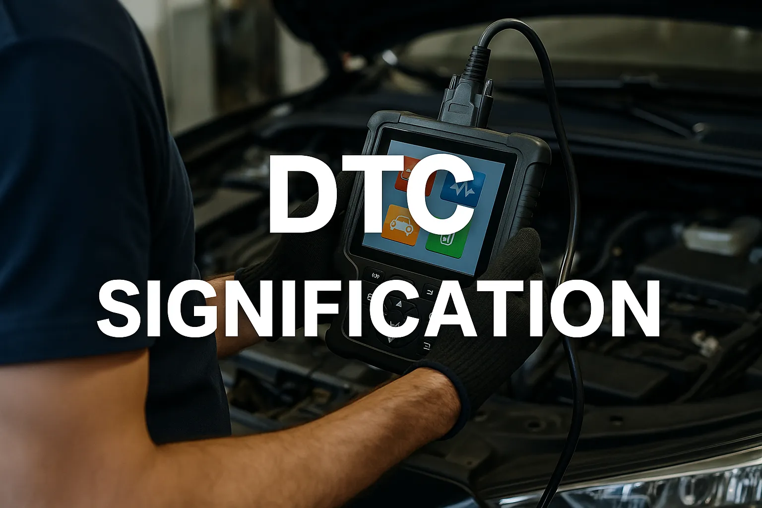 Valise de diagnostic OBD2 montrant un code DTC dans un moteur de voiture