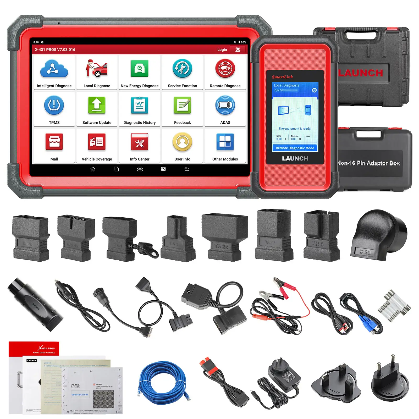 Launch X431 PRO5 - Kit complet avec VCI SmartLink et connecteurs Launch X431 PRO5 station de diagnostic avec VCI SmartLink C V2.0, connecteurs et accessoires
